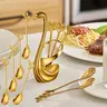 Gold Small Coffee Spoon Holder Set,Swan Base With 10 Pcs Demitasse Espresso Spoons Set,4.7" Mini Leaf Dessert Spoon,Stainless Steel Tea Spoons