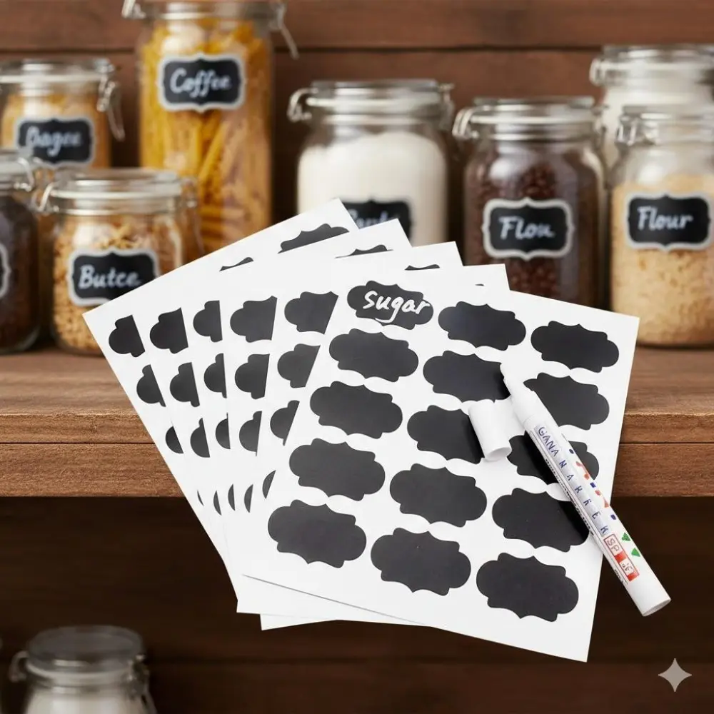 Reusable Chalkboard Labels, Pantry Labels - Waterproof & Removable Stickers for Kitchen Jars, DIY Crafts, Home Organization, Glass Containers, Erasable Office Supplies & Creative Decor, Self Adhesive Label, Sticky Labels, Labels for Food Containers