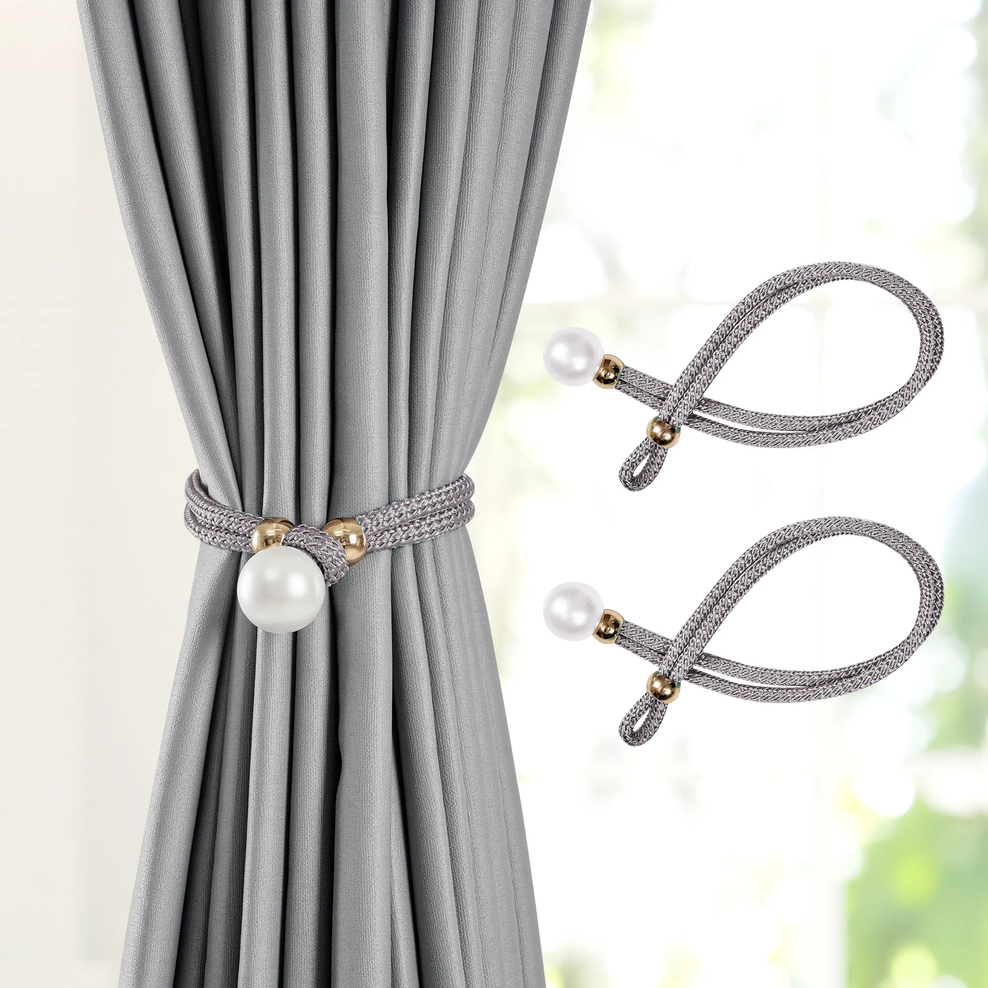 Deconovo Pearl Curtain Tiebacks, Decorative Holdbacks for Window Drapes