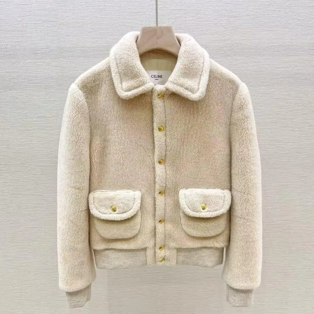 Pre-owned Celine FW24 Preview Warm Sand Gold Button Double Pocket Cashmere Jacket 101966