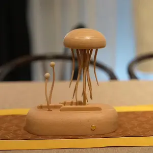Engraved Wooden Jellyfish Automaton: Handmade Kinetic Sculpture