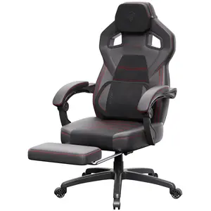Dowinx Gaming Chair with Footrest and Massage Lumbar Support, Big and Tall Gaming Chairs for Adults, High Back Computer Chair PU Leather for Office Gaming