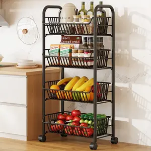 4/3 Tier Adjustable Rolling Kitchen Storage Cart, Large Capacity Metal Shelves, No Drilling Assembly, Space Saving, Easy to Assemble