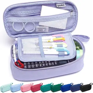 Huge Capacity Purple Canvas Pencil Case - Heavy-Duty & Cute Preppy Organizer for School & College