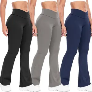 Womens Crossover Flare Leggings High Waisted Yoga Pants Tummy Control Gym Workout Work Pants Compression