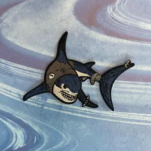 4" Punk Shark with Battle Vest Embroidered Iron on Patch