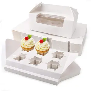 Cupcake Boxes with Holders, 50 count 9.3" x 5.9" x 3.5" Cupcake Carrier with Handle Insert Display Window, Party Favor Bakery To Go Cupcake Muffin Carry Boxes Container Fits 6 Cupcakes or Muffins