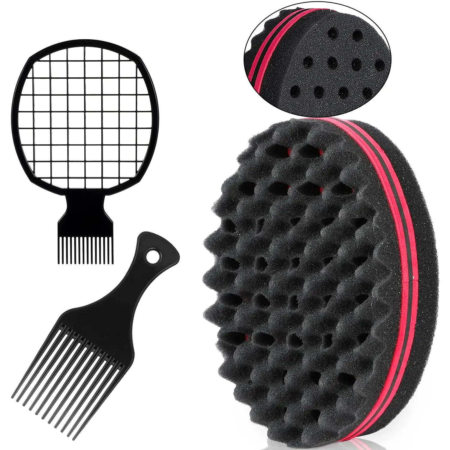 3 PCS Twist Sponge Kit for Easy Curls, Beginner Heatless Hair Styling Set with Pick & Comb for Men's Afro, Coily & Wavy Hair, Coily Hair
