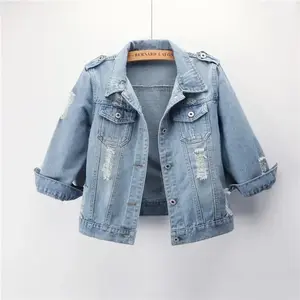 Denim Jacket Women's Short Slim Fit Three-quarter Sleeve Denim Jacket Long Sleeve Top Ripped Large Size summer vest Blue Womenswear plus sizesets Coats Outerwear(Sheet)