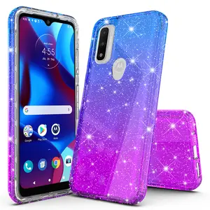 Luxury Hybrid Bling Glitter Sparkle Colorful Gradient Transparent Fashion Cute Skin Cover Case Compatible With Motorola Moto G Power 2022 / Moto G Play 2023 / Moto G Pure - Durable Phone Accessories Protective Smartphone
