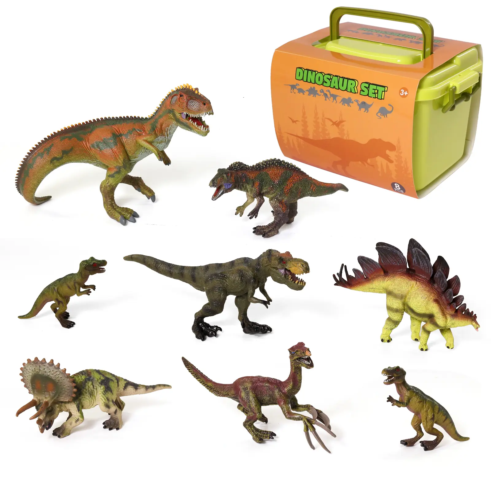 Dinosaur Realistic Figures Play Set Playmat & Storage Box, Non-Toxic Hand Painted Educational Dino Toys T-Rex - 8 Dinosaurs