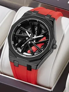 Men's Quartz Watch Mechanical Wheel Aesthetic Comfortable Strap Daily Wear Cool Style Streetwear Electronic Movement Skeleton Watches