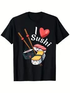 Modern Unique Japanese Sushi Sashimi & Soy I Love Sushi Tee T-Shirt Loose Style New Unisex Short-sleeved T-shirt Casual and Comfortable 100% Cotton S-XXXL Cotton Casual Short Sleeve Tee Soft Comfortable & Machine Washable-Ideal for Casual