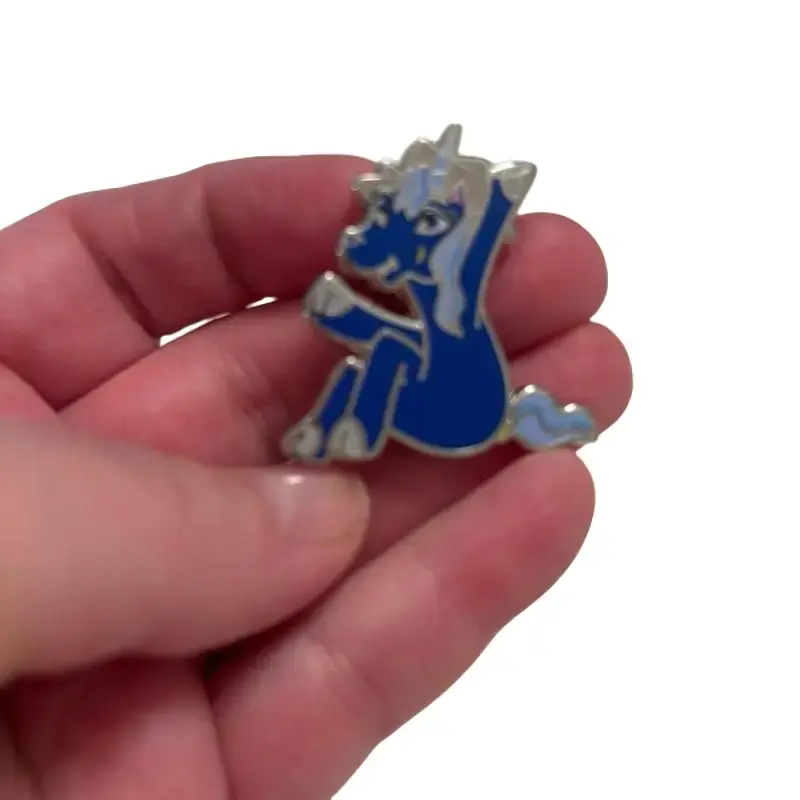 Blue Moon Unicorn Pin with Glittet Elements Blue Design Sparkly Accents