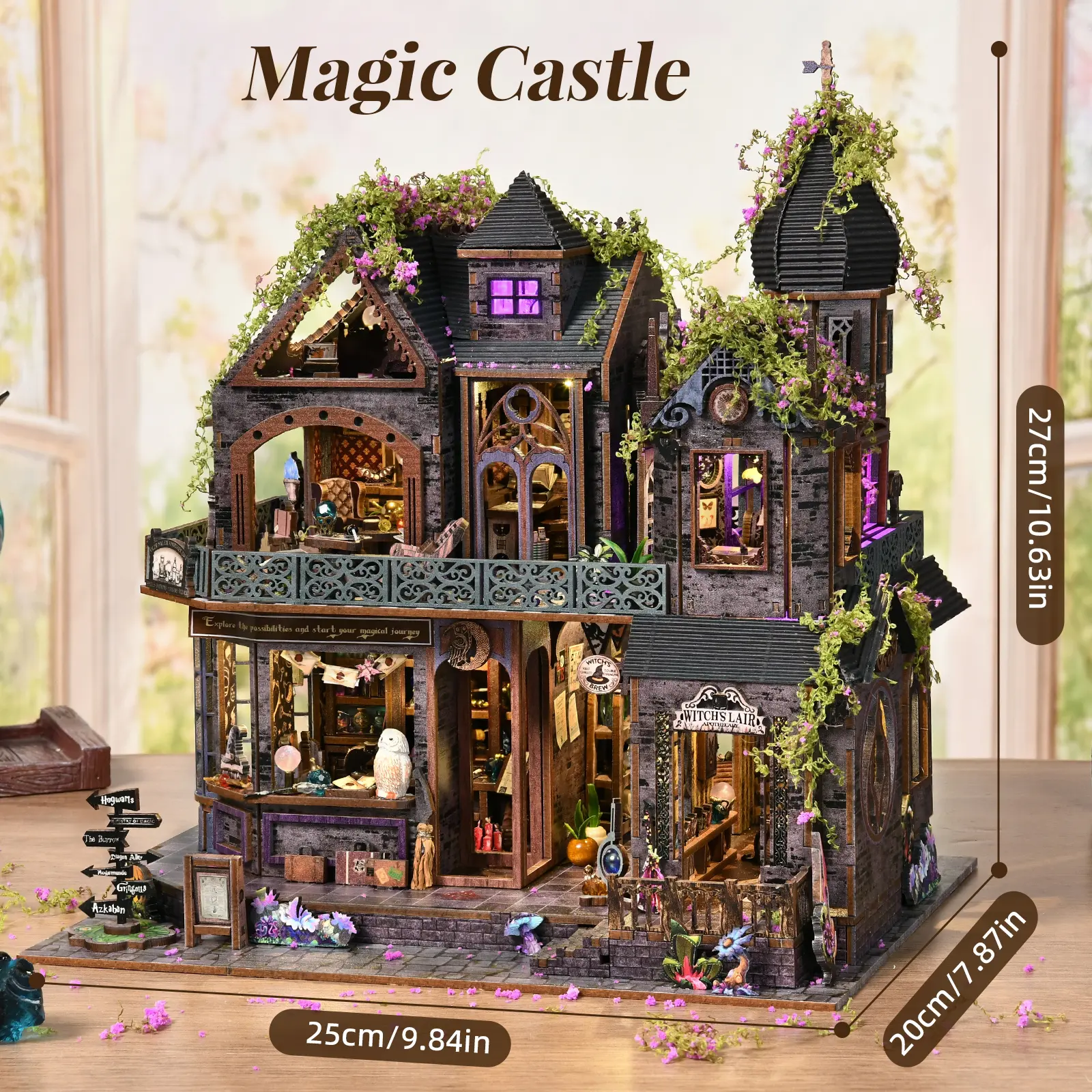 DIY Book Nook Kit + Bookshelf Decor Home Decor Miniature + Mother's Day Gift + Intricate Details Lush Greenery + Perfect Bookish Gift for Book Lovers Adults Women Wooden Dollhouse Need Assembly + Fantasy Castle Sparkle + Hobby Gift