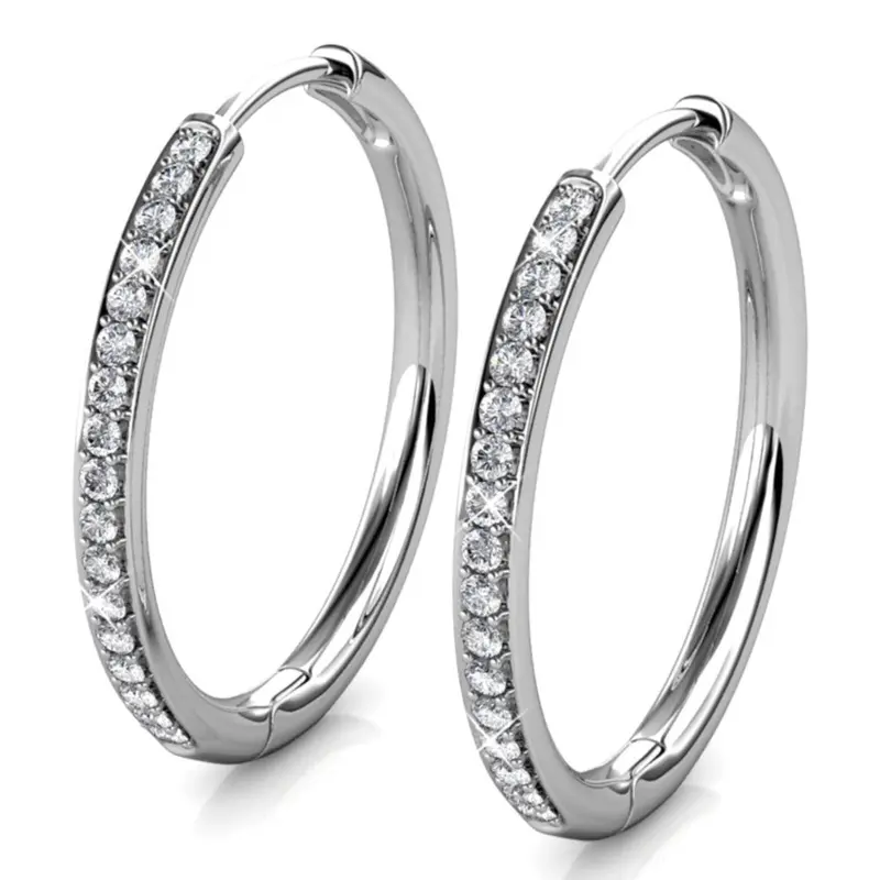 Cate & Chloe Bianca 18k White Gold Plated 25mm Hoop Earrings for Women – 34 Simulated Diamond Crystal Hoops – Hypoallergenic, Lead & Nickel Free Lightweight Earrings with Secure Latch Back – Premium Gift Box Included, American Owned Brand 8