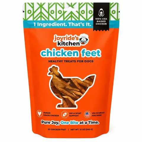 Joyride's Kitchen USA Chicken Feet Dog Treats - Humanely Raised USA-Sourced BCC Farm Single-Ingredient Human-Grade Vet-Recommended Dental Chew Food, Tartar & Plaque Control, Joint Support, Feeding Use, Natural, 30 Pack, 10 Ct