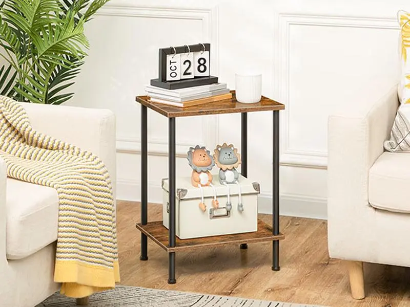 HOOBRO End Table, Small Side Table, Nightstand with 2-Layer Storage Shelves, Sofa Table for Small Spaces, Living Room, Bedroom, Stable Frame, Easy Assembly, Rustic Brown #SummerVibes