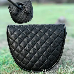 1pc Blank Grid Design Mallet Putter Cover, Durable PU Golf Headcover with Fluffy Lining, Protective Golf Equipment Accessory