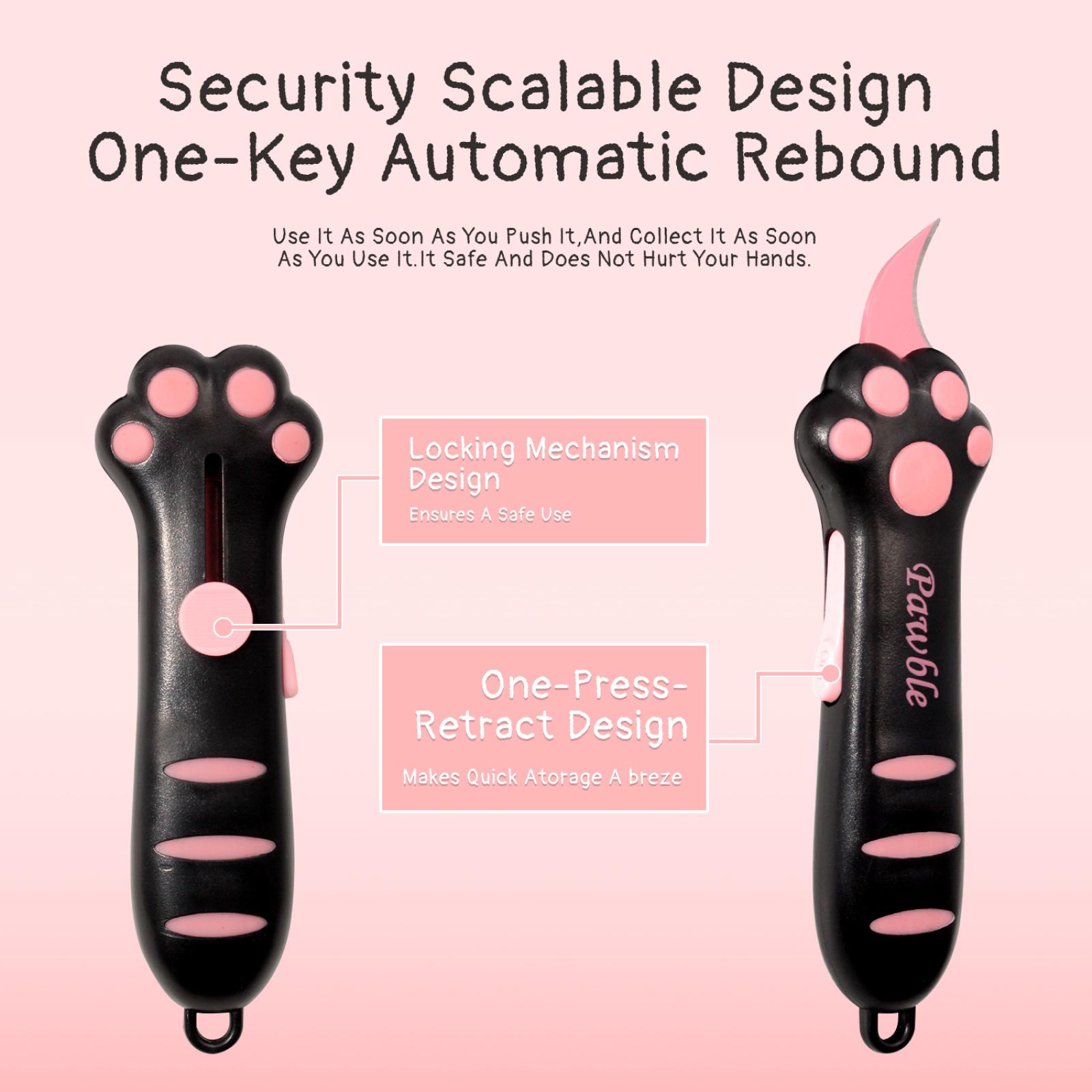 Cat Paw Box Cutter, Retractable Cat Claw Knife Box Paper Cutter Portable & Multifunctional Utility Knife for Effortlessly Opening Boxes, Cartons, Packages and Sealing Tape