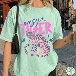 Easy Tiger Shirt, Comfort Colors Retro Tiger Shirt, Easy Tiger Tshirt, Trendy Graphic Tees, Adult Humor Tee, Meme Shirt, Pun Shirts Womenswear Printed