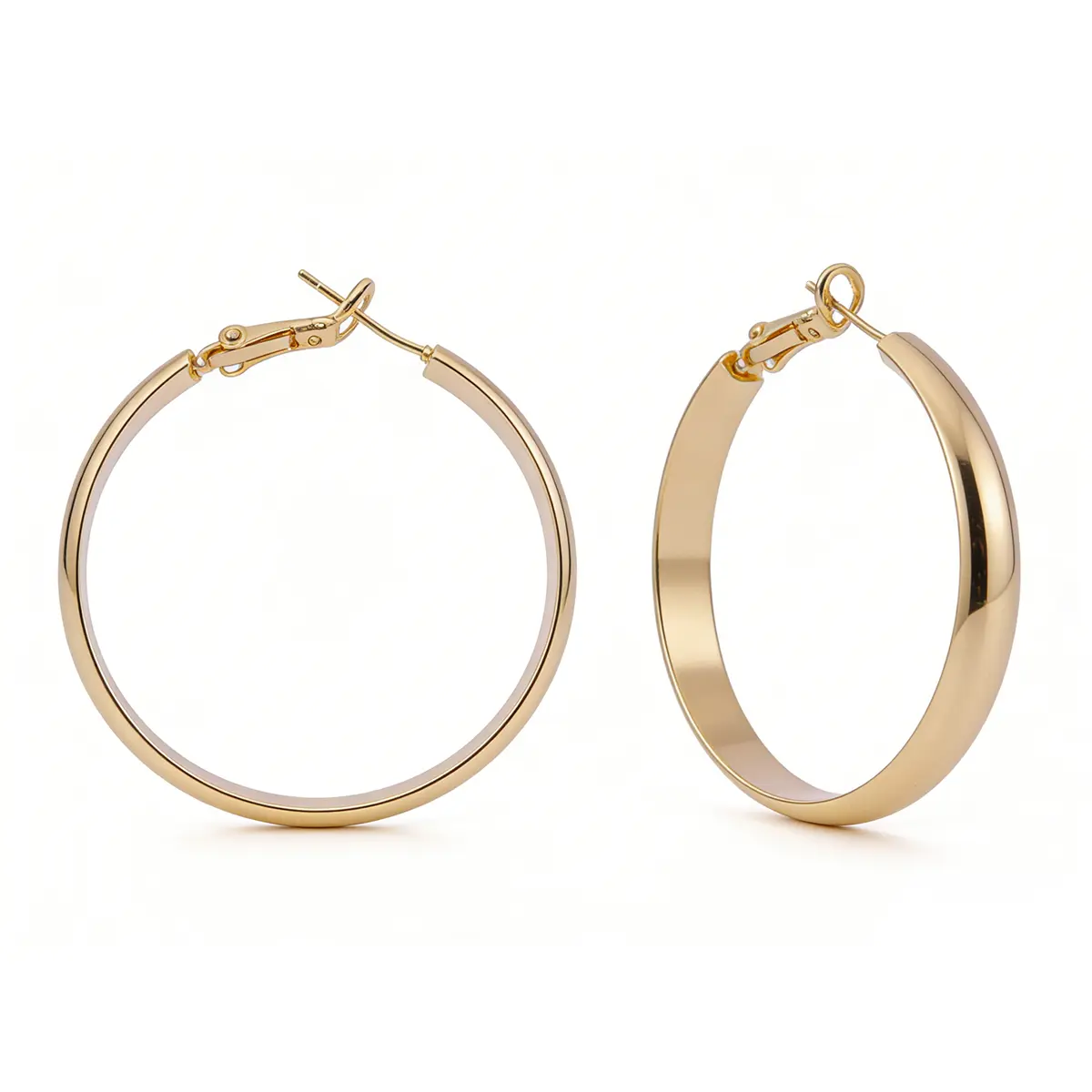 Gold Chunky 925 Steling Silver  Post Hoops Earrings For Women Hypoallergenic Lightweight ,Hollow Tube Hoops Earrings,Gold Hoop Large Earrings Earrings 40mm Hoop Diameter