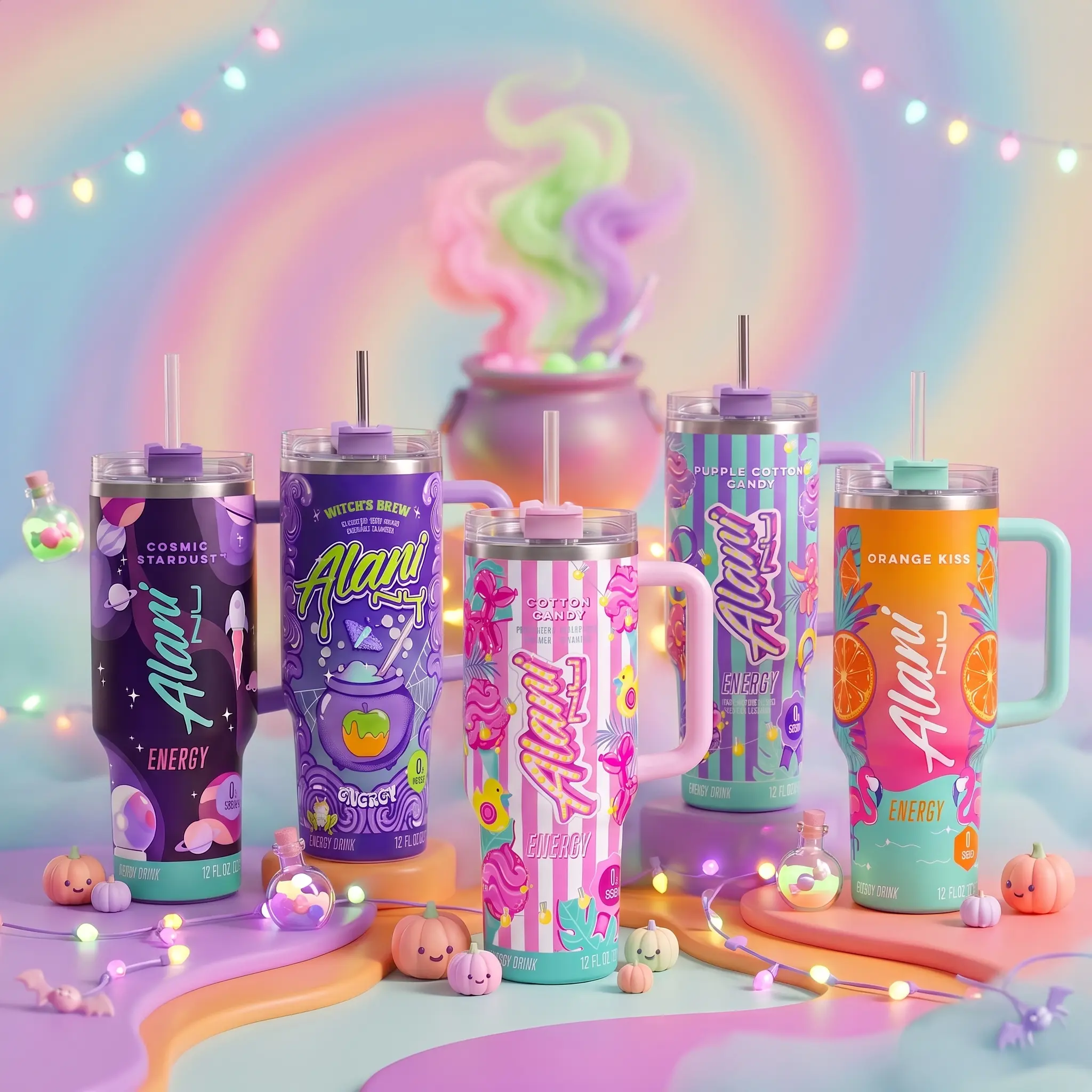 Alani Nu Energy Drink All Flavor 40oz Tumbler With Handle and Straw, Witch's Brew Alani 40oz Tumbler, Double Wall Vacuum Insulated Travel Mug, Gift for her
