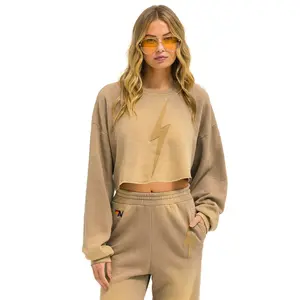 BOLT STITCH CROPPED CREW SWEATSHIRT RELAXED - FADED TAN