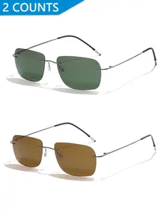 Unisex Vintage Trendy Rimless Sunglasses, Retro Fashionable Sunglasses for Everyday Use, Fashion Accessories for Outdoor Activities