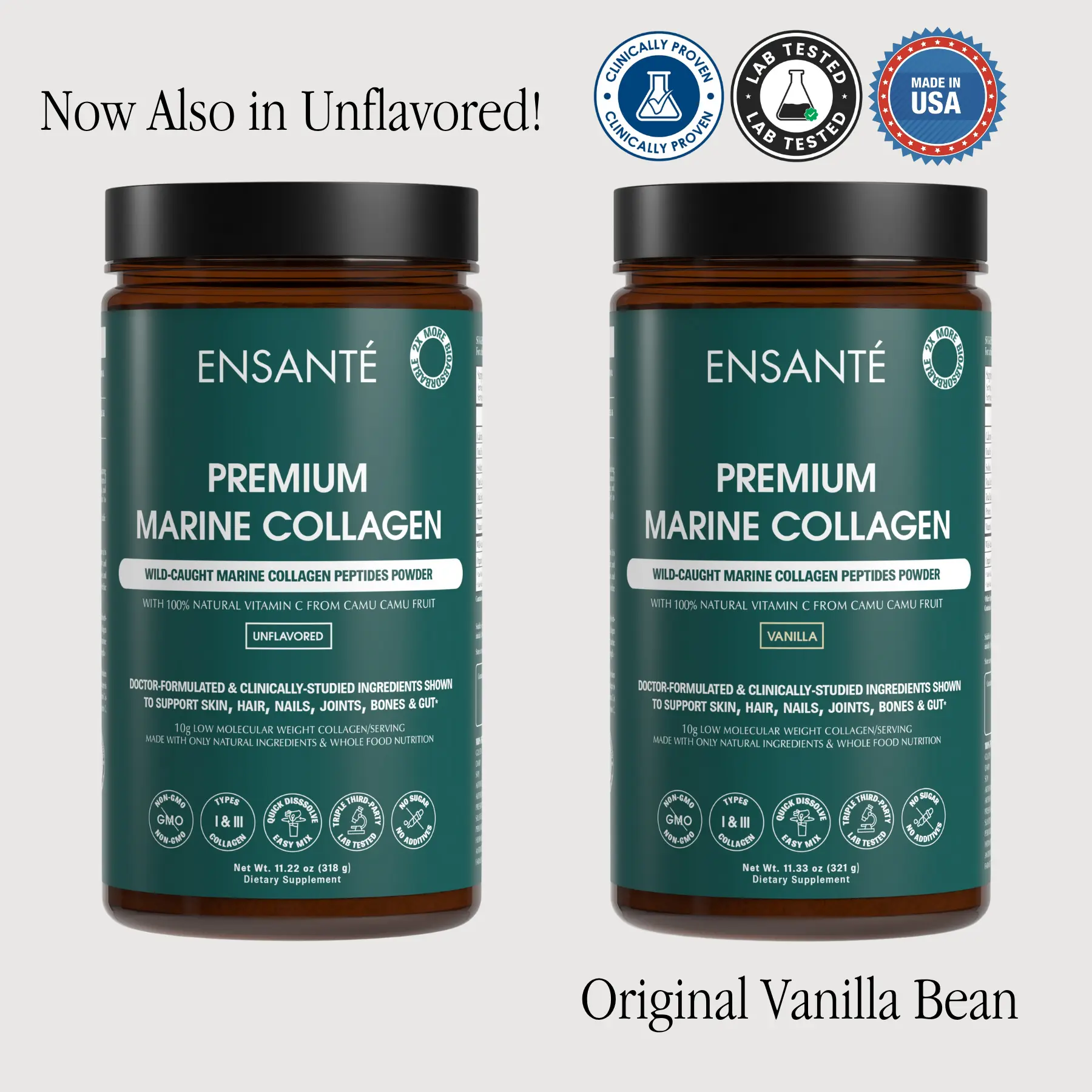 ENSANTÉ Premium Marine Collagen w/ Natural Camu Camu Fruit Vitamin C for Glowing Skin, Hair & Nails, Anti-Aging Dietary Supplement for Beauty & Fitness Healthcare Edible