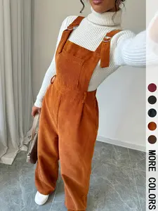 Women's Casual Woven Jumpsuit Overalls with Adjustable Straps, Button Front Design, Fitted Style for Fall & Winter Seasons