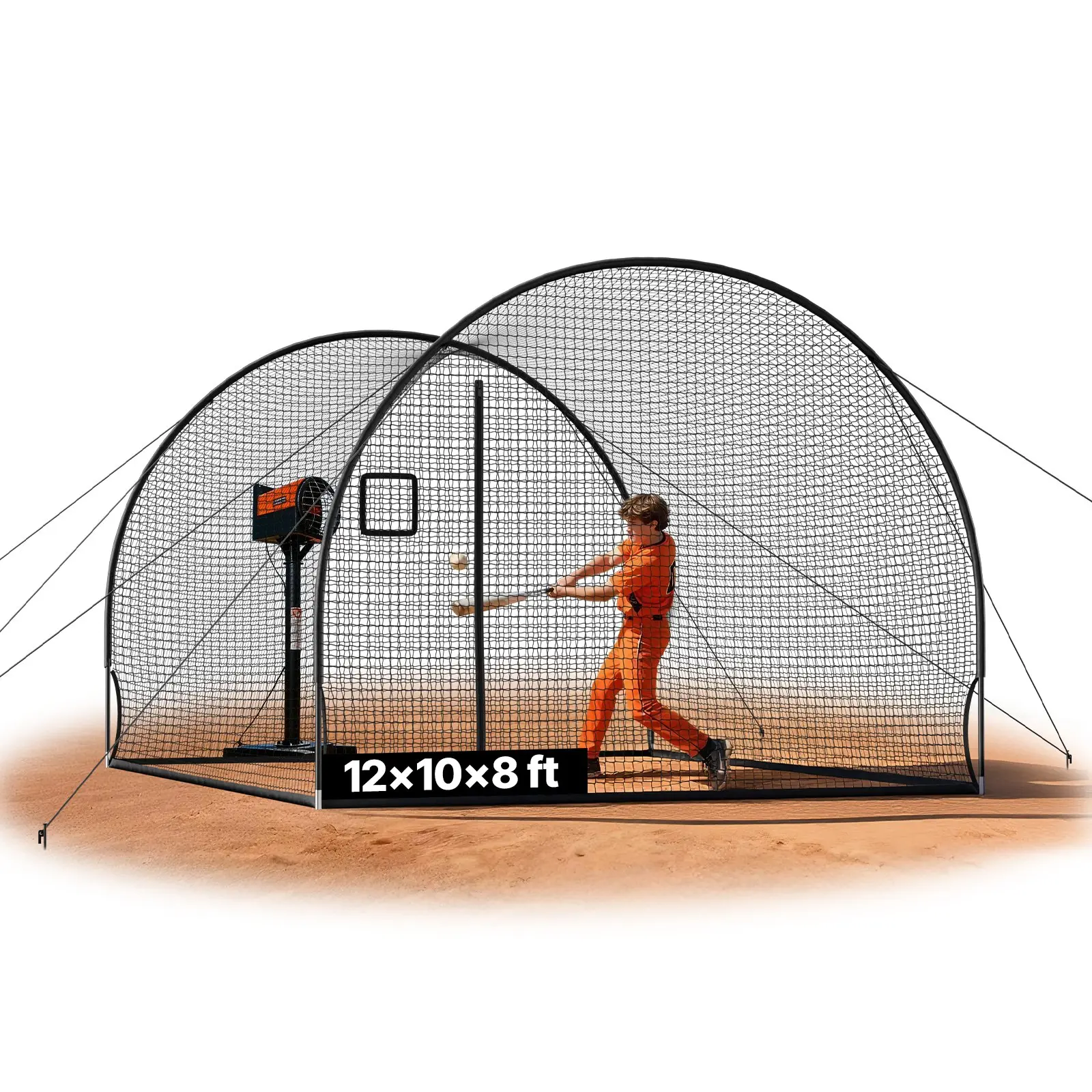 fathersdaygift VEVOR Baseball Batting Cage, 12.0x 10.2x 7.6 FT Freestanding Portable Batting Cage, Hitting Cages with 4-Ply Knotless Polyester Pitching Machine Opening, Battings Cages Netting for Indoor Outdoor