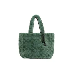 Coach 28 Classic Monogram Zip Closure Shearling Tote Bag for Women in Green