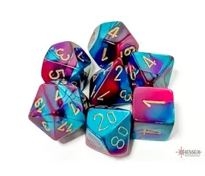 Gemini (Purple Teal/Gold) Chessex Brand D&D/RPG Polyhedral Dice Set - 7 Dice with Clear Storage Case