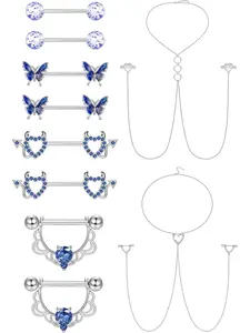 14G Stainless Steel Nipple Rings for Women CZ Butterfly Heart Nipple Rings with Choker Necklace Nipple Barbell Body Piercing Jewelry Navel Piercing Jewelry