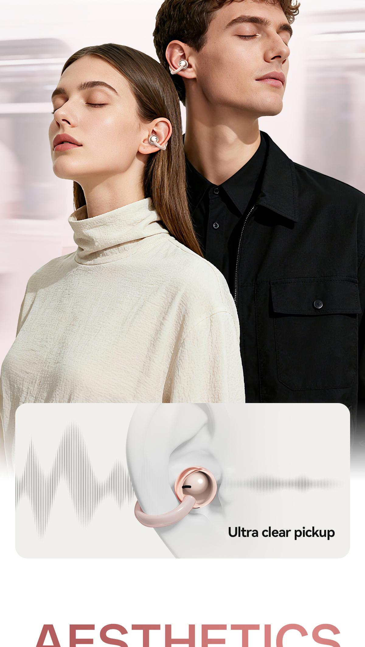 Chengruida M106 Cute Heart Shaped Bag Open Ear Clip-On Headphones, Panoramic Surround Sound Bluetooth Earbuds for All-Day Wear