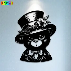 1pc Gentleman Bear Metal Wall Art,Gentleman Bear Statue Mural, Ideal Gift for New Year, Easter, Weather-Resistant Metal Wall Decor Wall Sculptures, Perfect for Living Room Wall & Garden Fence, Animal Decor Enthusiasts
