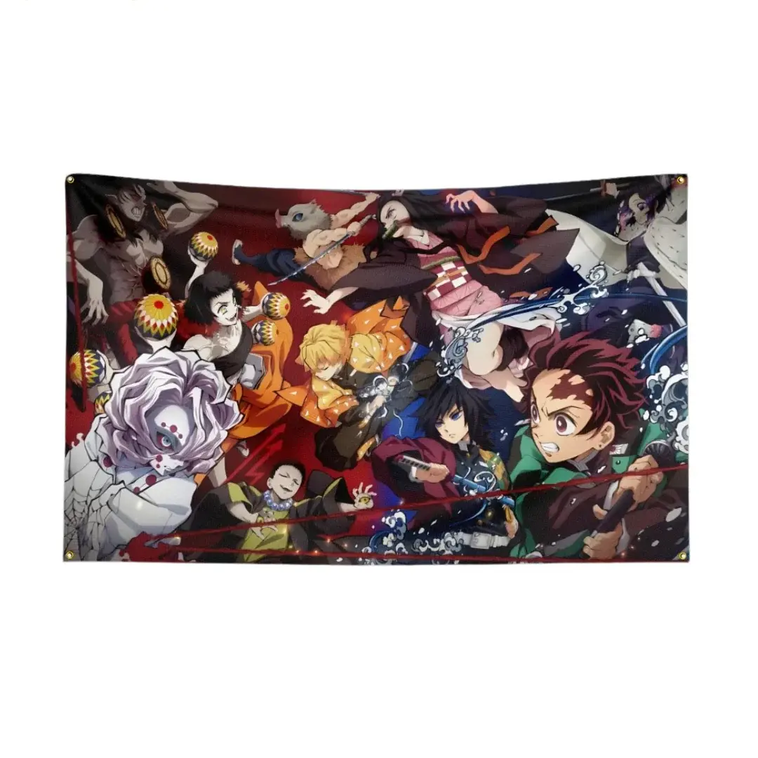 Demon Slayer Fight Against Demons Durable Decorative Tapestry, Lightweight Polyester Vintage Room Decor, DIY Decorative Wall Banner, Anime Otaku Gift for Home Decorating Supplies