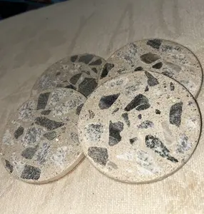 Concrete Coasters (4) with Authentic Rock detail and Cork bottom- 4 inch Marble style A