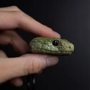 Hand Made Ceramic Sculpture Viper Snake Head Key Chain - Jungle Green Ombre