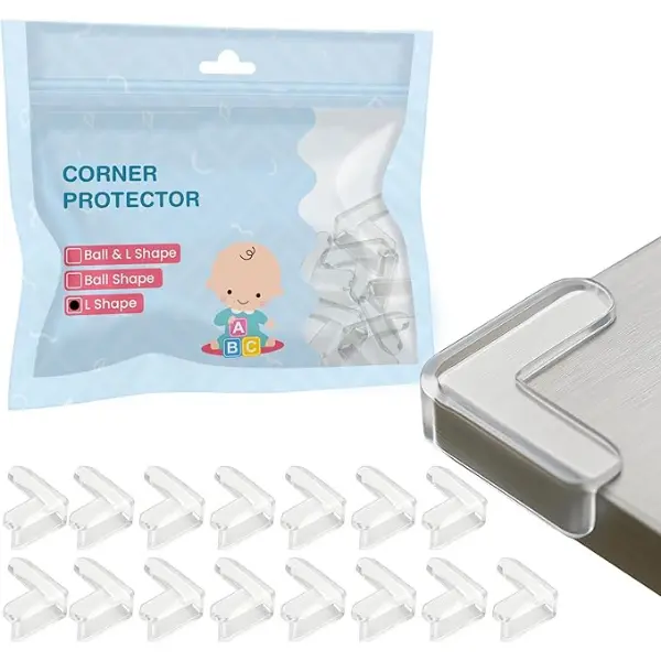 15 Pack Clear Corner Protectors for Baby Proofing L-Shaped Edge Guards with Strong Adhesive Soft Furniture Corner Guards for Tables Desks Cabinets & Sharp Corners, 4 x 4 cm