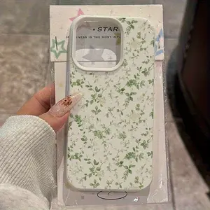 White lychee pattern, fresh green floral pattern, full screen, suitable for TPU pattern, iPhone 17/16 PROMAX/14/16 PLUS/15/13P/12/11 business anti fall protective phone case, Casing