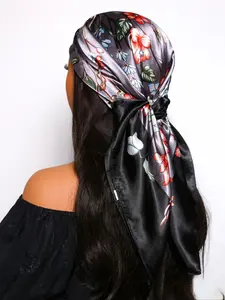 Women's Elegant Floral Print Square Scarf, Fashionable Soft Comfortable Scarf for Daily Wear, Casual Versatile Scarf for Women