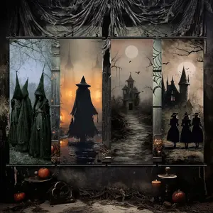 Halloween Hanging Banner, 4 Counts/set Scary Witch Poster, Dark Art Aesthetics, Halloween Decoration, Party Poster, Living Room Decoration