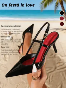 Women's Patent Leather Pointed Toe Slingback Stiletto Heels with Ankle Strap Buckle, Elegant High Heels for Party, Daily Outings & Fashion Events, Trendy Versatile Footwear for Women, Sophisticated Chic Shoes