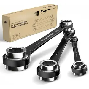 4 in 1 Reversible Double Box End Ratcheting Wrench set,SAE,3-,5/16,1/4,9/32,11/32 & 7/16,3/8,1/2,5/8 & 5/8,9/16,11/16,3/4-inch CR-V Steel for Automotive Repairs   DIY