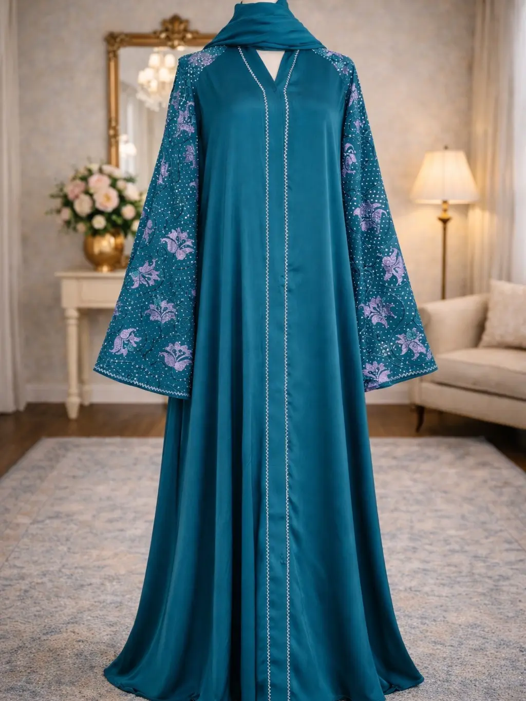 emerled green abaya for women;modest muslim maxi dress,long sleeve dress