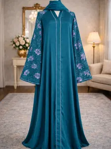 emerled green abaya for women;modest muslim maxi dress,long sleeve dress