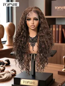 Topshe Latin Roll Lace Front Synthetic Hairpiece, 26 Inch Deep Highlights, Pre-Trimmed Hairline, Easy Wear, Fashionable Street Style
