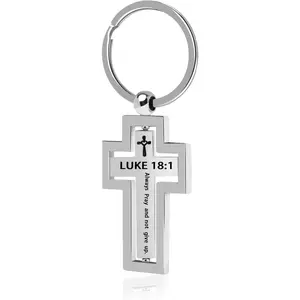 Christian Cross Keychain - Stainless Steel Jesus Keychain with Bible Verse, Handmade Gifts for Men and Women, Luke 18:1, Includes Gift Box